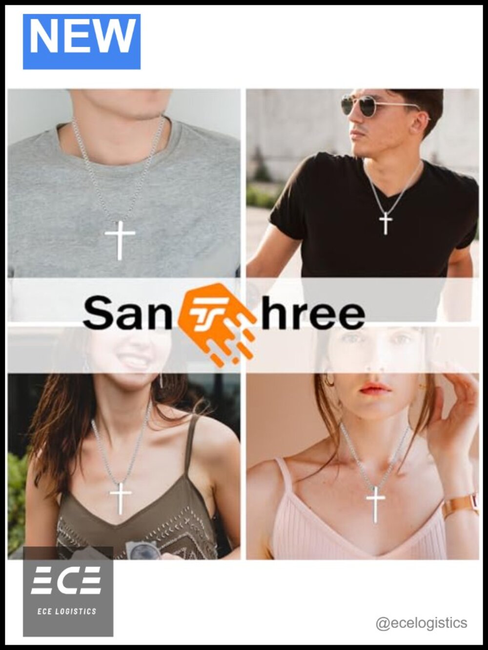 Pure Titanium Cross Necklace Square Rolo Box Chain 3mm - Picture 5 of 6